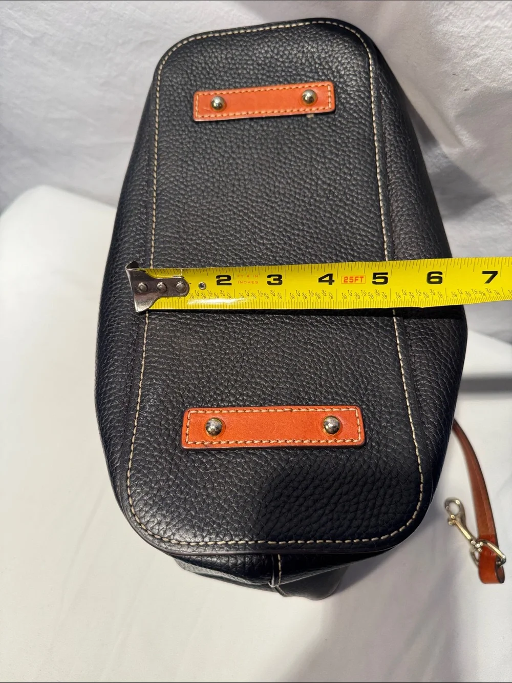 Dooney & Bourke Black Pebbled Leather Tote with Brown Trim & Handles